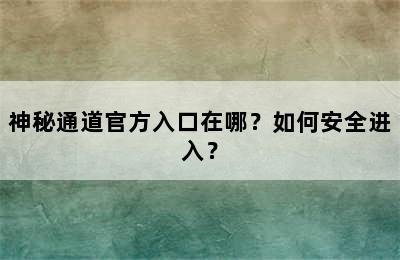 神秘通道官方入口在哪？如何安全进入？