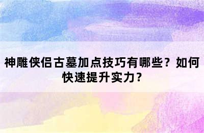 神雕侠侣古墓加点技巧有哪些？如何快速提升实力？