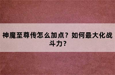 神魔至尊传怎么加点？如何最大化战斗力？