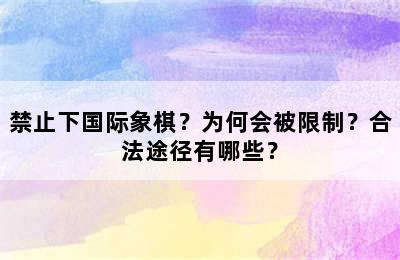 禁止下国际象棋？为何会被限制？合法途径有哪些？