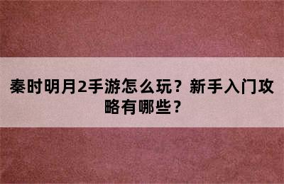 秦时明月2手游怎么玩？新手入门攻略有哪些？