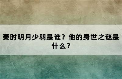 秦时明月少羽是谁？他的身世之谜是什么？