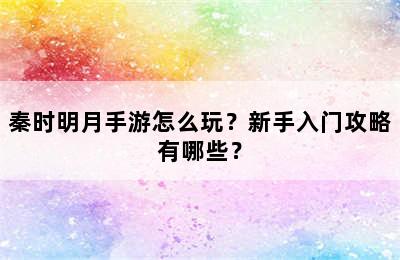 秦时明月手游怎么玩？新手入门攻略有哪些？