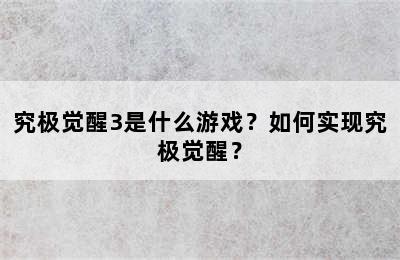 究极觉醒3是什么游戏？如何实现究极觉醒？