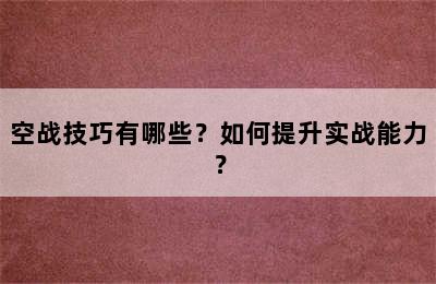 空战技巧有哪些？如何提升实战能力？