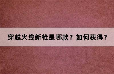 穿越火线新枪是哪款？如何获得？