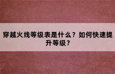 穿越火线等级表是什么？如何快速提升等级？