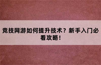 竞技网游如何提升技术？新手入门必看攻略！