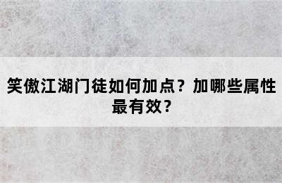 笑傲江湖门徒如何加点？加哪些属性最有效？