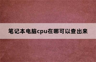 笔记本电脑cpu在哪可以查出来