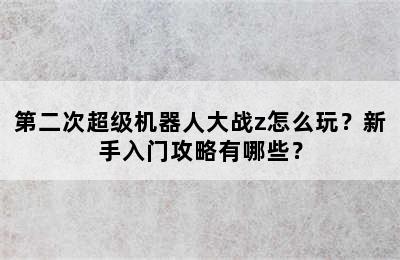 第二次超级机器人大战z怎么玩？新手入门攻略有哪些？