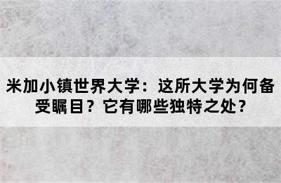 米加小镇世界大学：这所大学为何备受瞩目？它有哪些独特之处？