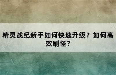 精灵战纪新手如何快速升级？如何高效刷怪？