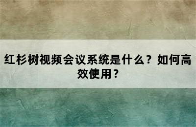 红杉树视频会议系统是什么？如何高效使用？