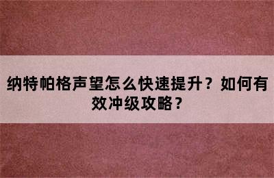 纳特帕格声望怎么快速提升？如何有效冲级攻略？