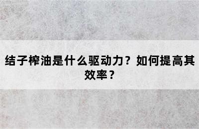 结子榨油是什么驱动力？如何提高其效率？