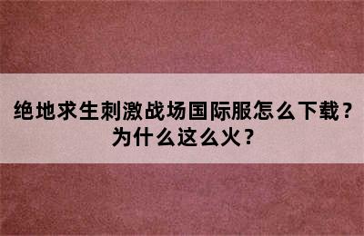 绝地求生刺激战场国际服怎么下载？为什么这么火？