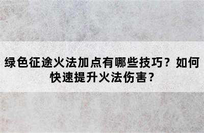 绿色征途火法加点有哪些技巧？如何快速提升火法伤害？