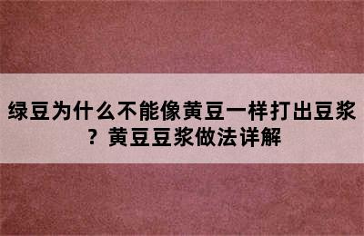 绿豆为什么不能像黄豆一样打出豆浆？黄豆豆浆做法详解