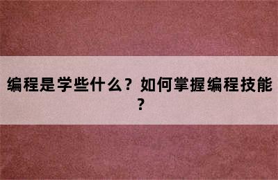 编程是学些什么？如何掌握编程技能？