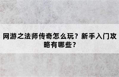 网游之法师传奇怎么玩？新手入门攻略有哪些？