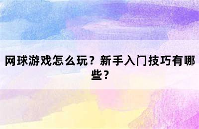 网球游戏怎么玩？新手入门技巧有哪些？