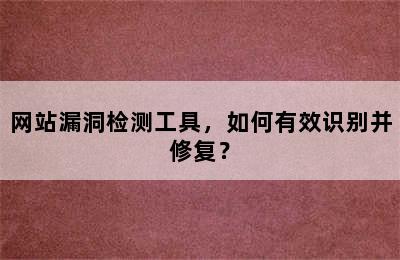 网站漏洞检测工具，如何有效识别并修复？