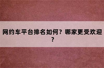 网约车平台排名如何？哪家更受欢迎？