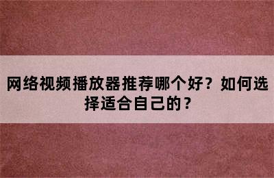 网络视频播放器推荐哪个好？如何选择适合自己的？