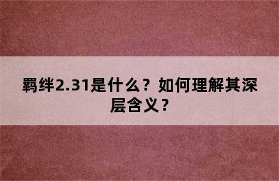 羁绊2.31是什么？如何理解其深层含义？