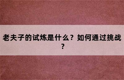 老夫子的试炼是什么？如何通过挑战？