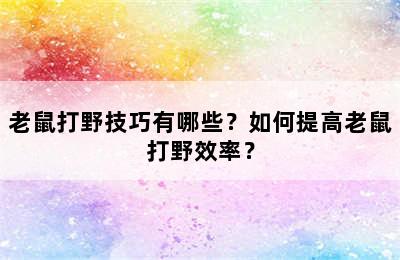 老鼠打野技巧有哪些？如何提高老鼠打野效率？