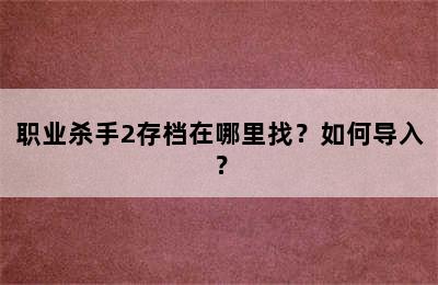 职业杀手2存档在哪里找？如何导入？