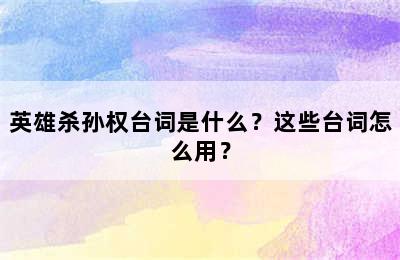 英雄杀孙权台词是什么？这些台词怎么用？