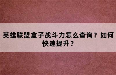 英雄联盟盒子战斗力怎么查询？如何快速提升？