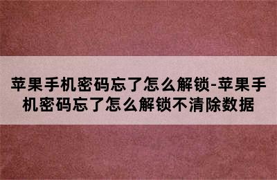 苹果手机密码忘了怎么解锁-苹果手机密码忘了怎么解锁不清除数据