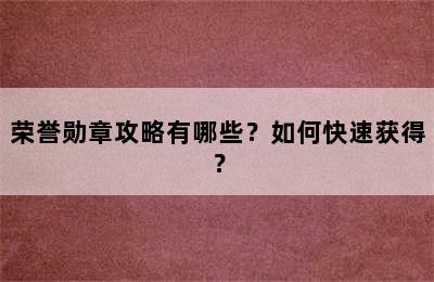 荣誉勋章攻略有哪些？如何快速获得？