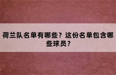 荷兰队名单有哪些？这份名单包含哪些球员？