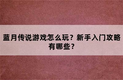 蓝月传说游戏怎么玩？新手入门攻略有哪些？