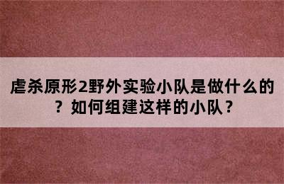 虐杀原形2野外实验小队是做什么的？如何组建这样的小队？