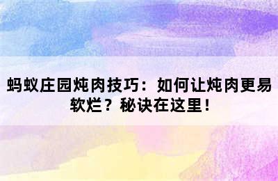 蚂蚁庄园炖肉技巧：如何让炖肉更易软烂？秘诀在这里！