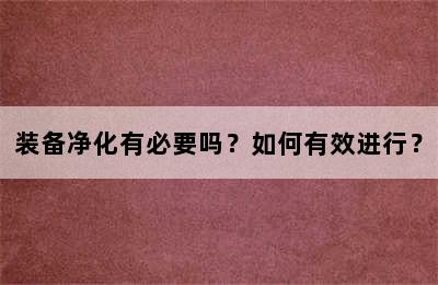 装备净化有必要吗？如何有效进行？