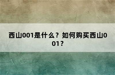 西山001是什么？如何购买西山001？