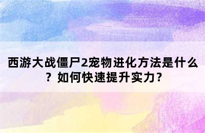 西游大战僵尸2宠物进化方法是什么？如何快速提升实力？