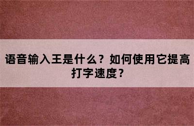 语音输入王是什么？如何使用它提高打字速度？