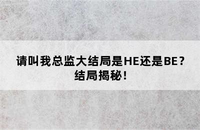 请叫我总监大结局是HE还是BE？结局揭秘！