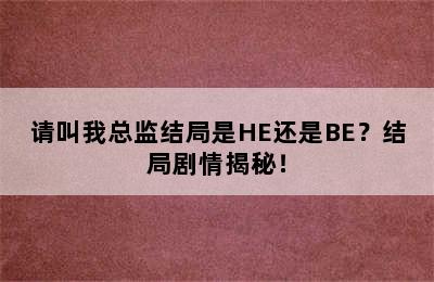 请叫我总监结局是HE还是BE？结局剧情揭秘！