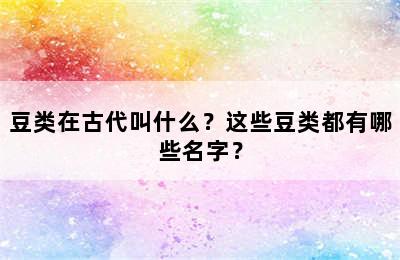 豆类在古代叫什么？这些豆类都有哪些名字？