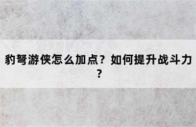 豹弩游侠怎么加点？如何提升战斗力？