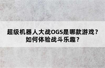 超级机器人大战OGS是哪款游戏？如何体验战斗乐趣？